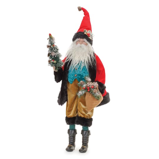 91530DS 26.5 in. Polyester & Resin Santa with Tree, Red & Green